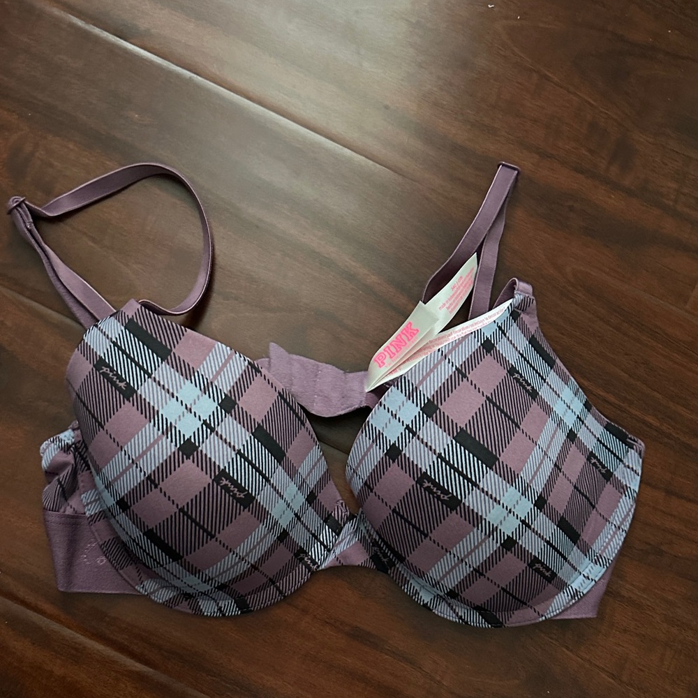 PINK Victoria's Secret Plaid Bra in Purple and Black